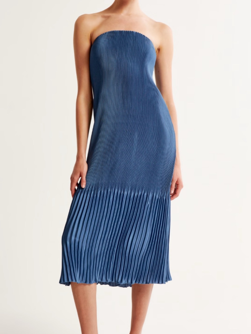 Blue Pleated Strapless Dress